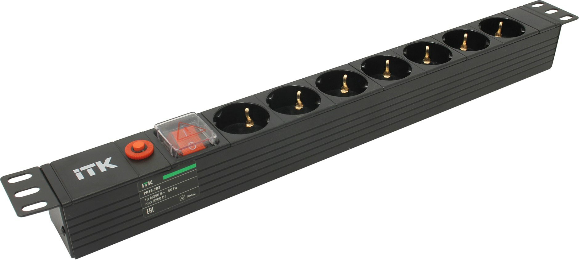 PH13-7D3 ITK PDU 7 розеток нем. стандарт, с LED выключателем и защитой от перенапряжения, без шнура, вх. C14, алюминиевый профиль IEK - фото №3