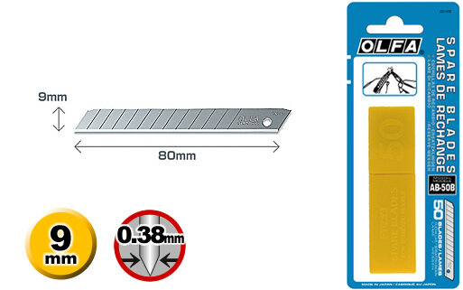 Лезвия OLFA OL-AB-50B сегментированные, 9х80х0,38мм, 13 сегментов, 50 шт