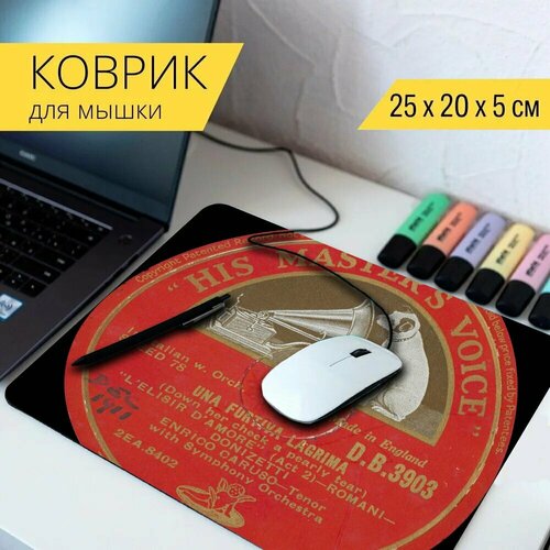 Коврик для мыши с принтом Виниловая пластинка, старый, лирический 25x20см. коврик для мыши с принтом виниловая пластинка старый лирический 25x20см