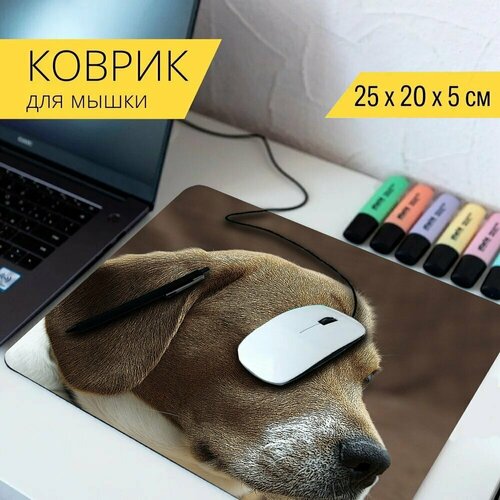 Коврик для мыши с принтом Собака, животное, домашнее животное 25x20см.