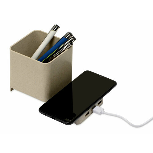 Настольный органайзер Cubic из пшеничного волокна с функцией беспроводной зарядки и выходами USB 216100₽