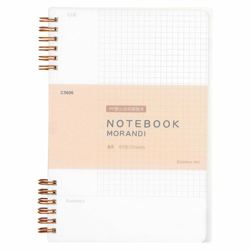 Блокнот А5 80л COMIX Morandi клетка, поля, прозрачно-персик. новинка C5606 YW