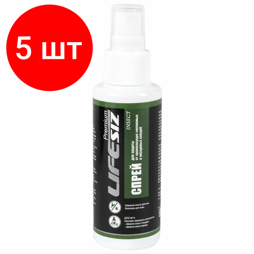 Комплект 5 шт, Спрей для кожи защитный 100 мл LIFESIZ от клещей, комаров, москитов, слепней