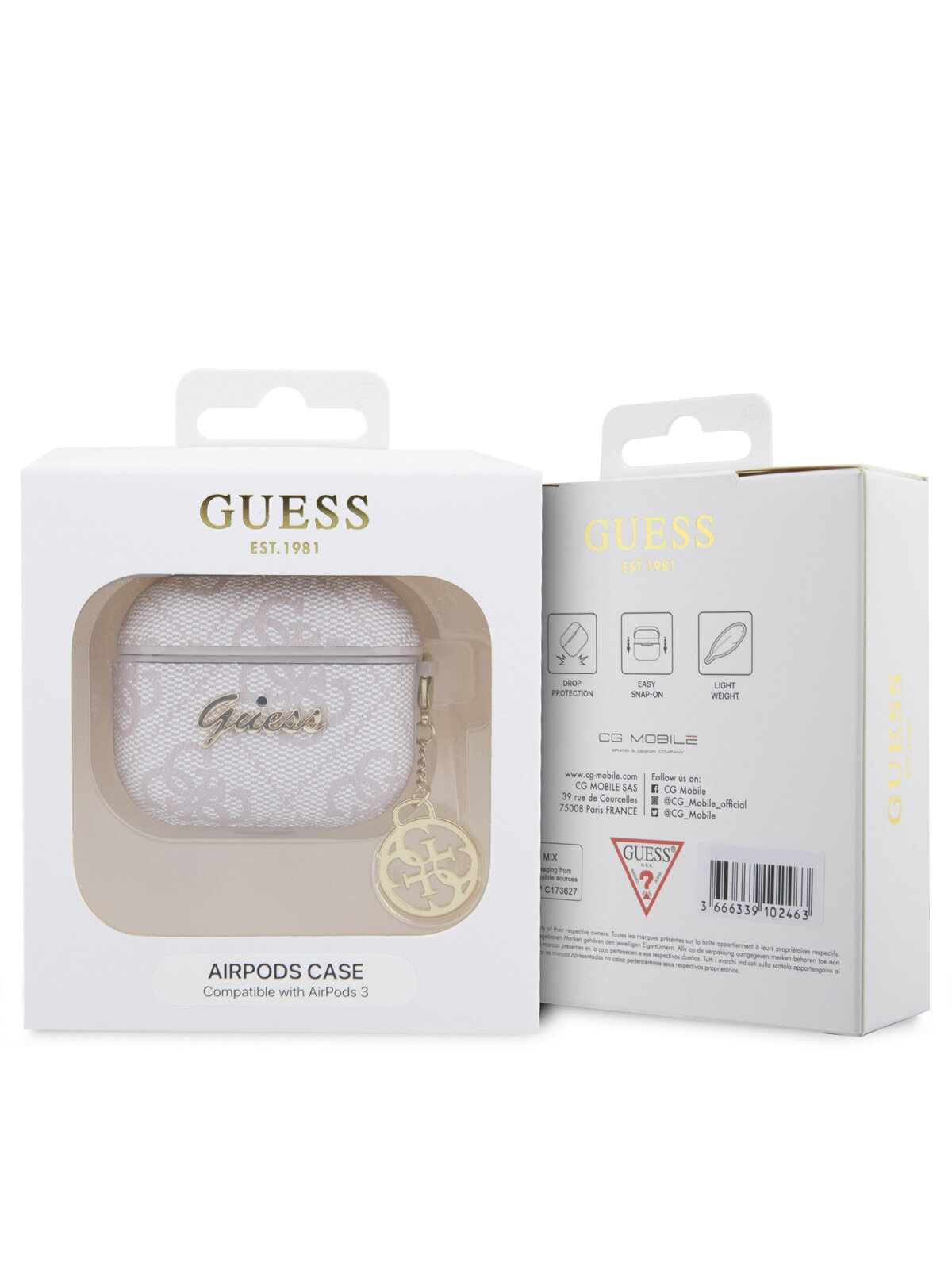 Guess для Airpods 3 чехол PU leather 4G with metal logo and Charm Pink