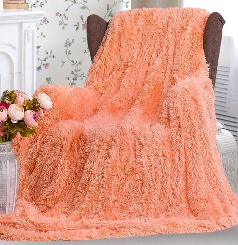 фото Пушистый плед-покрывало с длинным ворсом Royal Luxery, 230х210 см (персик)