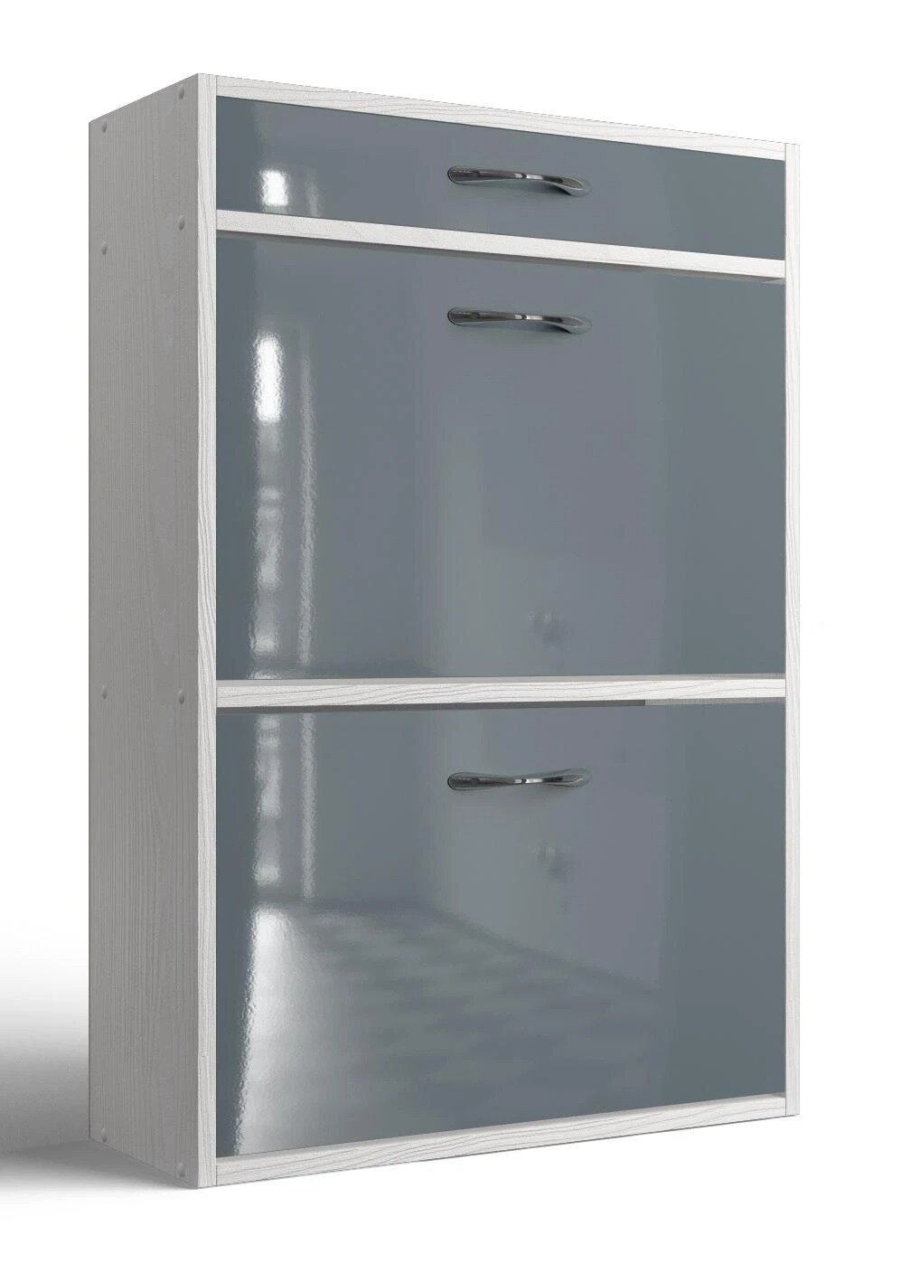 фото Обувница Комфорт Дженни 6 Корпус ЛДСП белая лиственница/Фасады МДФ графит глянец