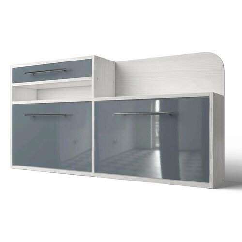 Обувница Комфорт Дженни 15 Корпус ЛДСП белая лиственницаФасад МДФ графит глянец 10649₽