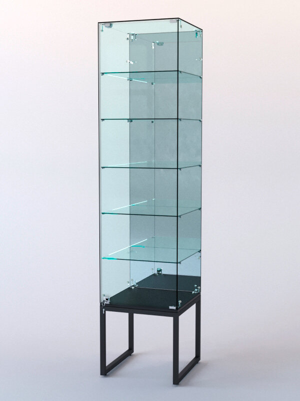 фото Витрина стеклянная "лофт стиль подиум" №612 (без дверки, задняя стенка - зеркало), Черный 45 x 45 x 180 см