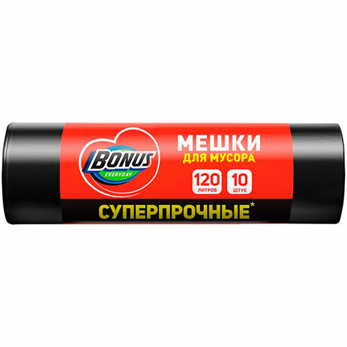 Пакеты для мусора BONUS 120л 10шт 65 100см LD чёрные