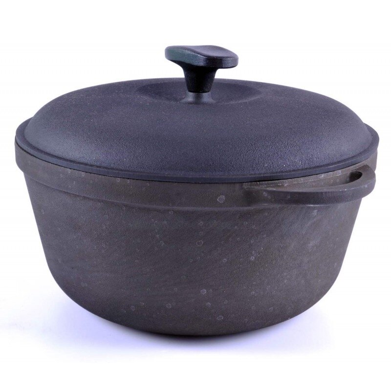 фото Кастрюля чугунная Ситон Термо с крышкой черная 5.5л / посуда для всех видов плит