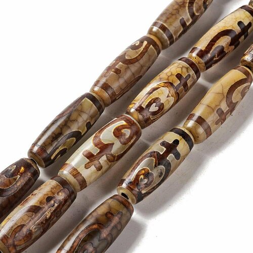 Бусина Дзи натуральный камень Агат коричневый с бежевым Элит Нектарный сосуд 0011288 цилиндр 30x12 мм, цена за 1 шт.