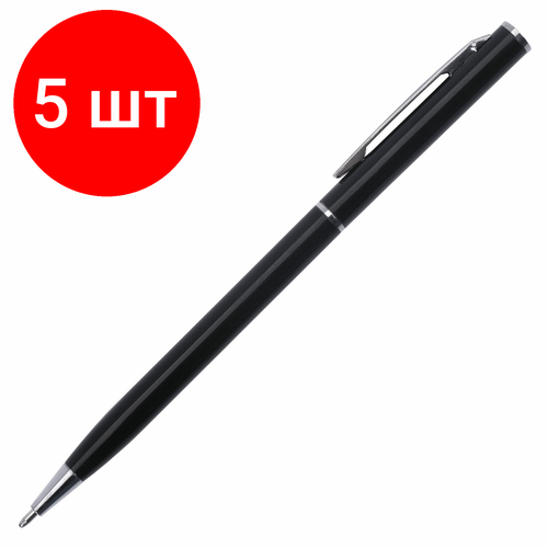 Комплект 5 шт, Ручка подарочная шариковая BRAUBERG Delicate Black, корпус черный, узел 1 мм, линия письма 0.7 мм, синяя, 141399