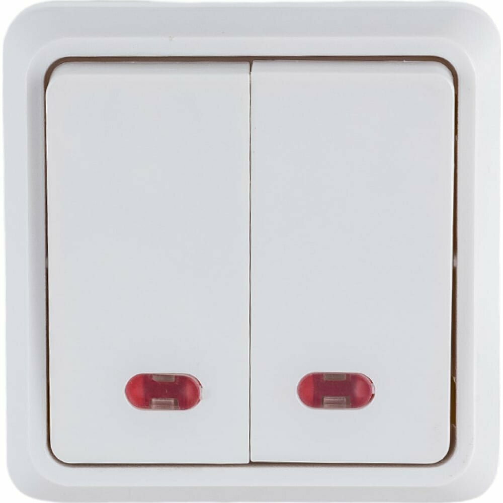 Выключатель 2-клавишный для открытой установки с индикацией ВС20-2-1-ОБ 10А октава белый IEK