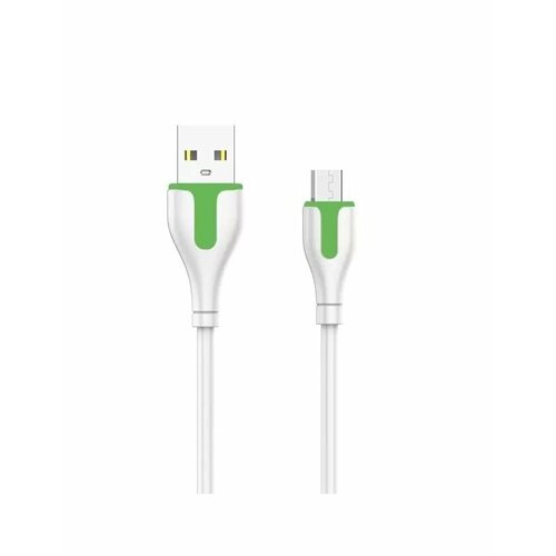 Кабель для мобильного устройства, LDNIO LS571, USB Type-A - Micro, 1 метр, 2.1A, White/Green кабель для мобильного устройства ldnio ls551 usb type a micro 1 метр 2 1a плоский white