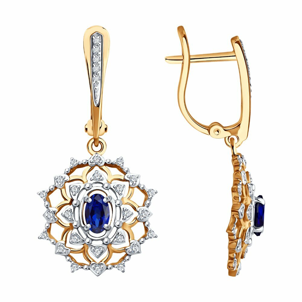 Серьги Diamant из золота с бриллиантами и сапфирами 51-221-02397-1