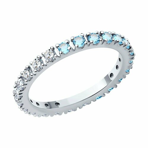 Кольцо SOKOLOV, серебро, 925 проба, родирование, топаз, фианит, размер 19, серебристый кольцо с топазами и фианитами из серебра