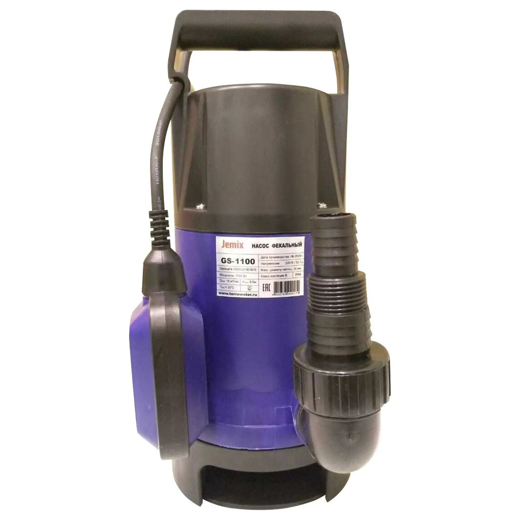 Фекальный насос JEMIX GS 1100 для грязной воды 1100Вт пластиковый корпус