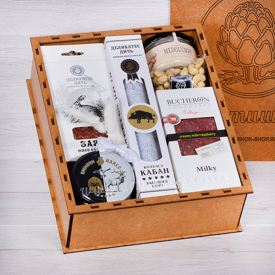 Подарочный набор с шоколадом и мясными изделиями ART-Box артишок №2217