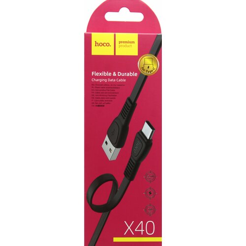 USB Кабель Type-C HOCO X40, 1.5А, 1м. Черный кабель hoco x40 usb type c 3 а 1 м плоский черный