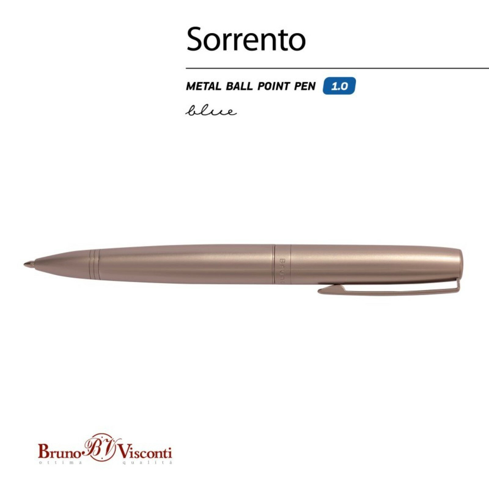 Ручка шариковая автоматическая Sorrento, синяя, металлический корпус цвета шампань Bruno Visconti - фото №7