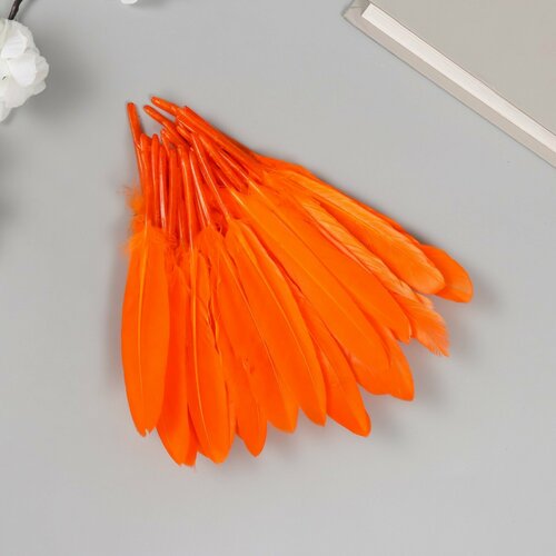 Перо декоративное гусиное Ярко-оранжевое набор 30 шт h=10-12 см