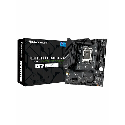 MAXSUN Материнская плата MS-Challenger B760M LGA1700 mATX 2xDDR4 HDMIVGA 2хM2 LAN 1Gb RTL 10100₽
