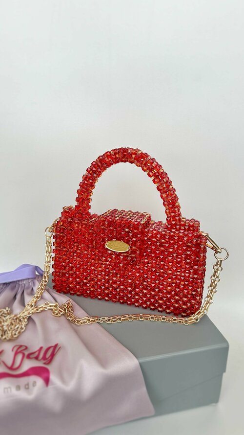 Сумка клатч  Bag_red_, фактура плетеная, красный