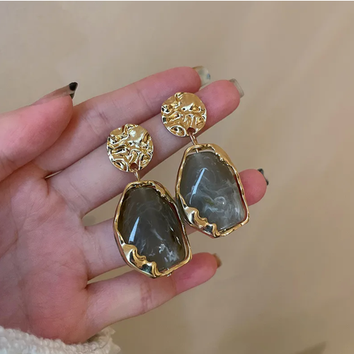 фото Серьги пусеты , размер/диаметр 45 мм, серый, золотой blackcat store