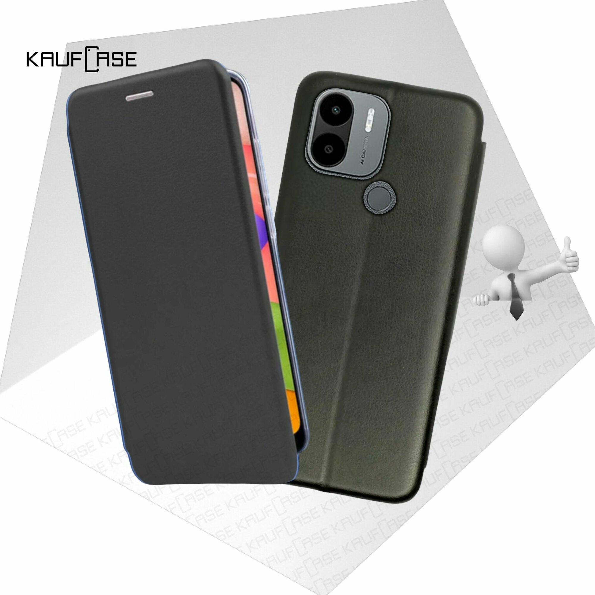 Чехол книжка KaufCase для телефона Xiaomi Redmi A1+ /A2+ /Poco C51 (6.52"), черный. Трансфомер