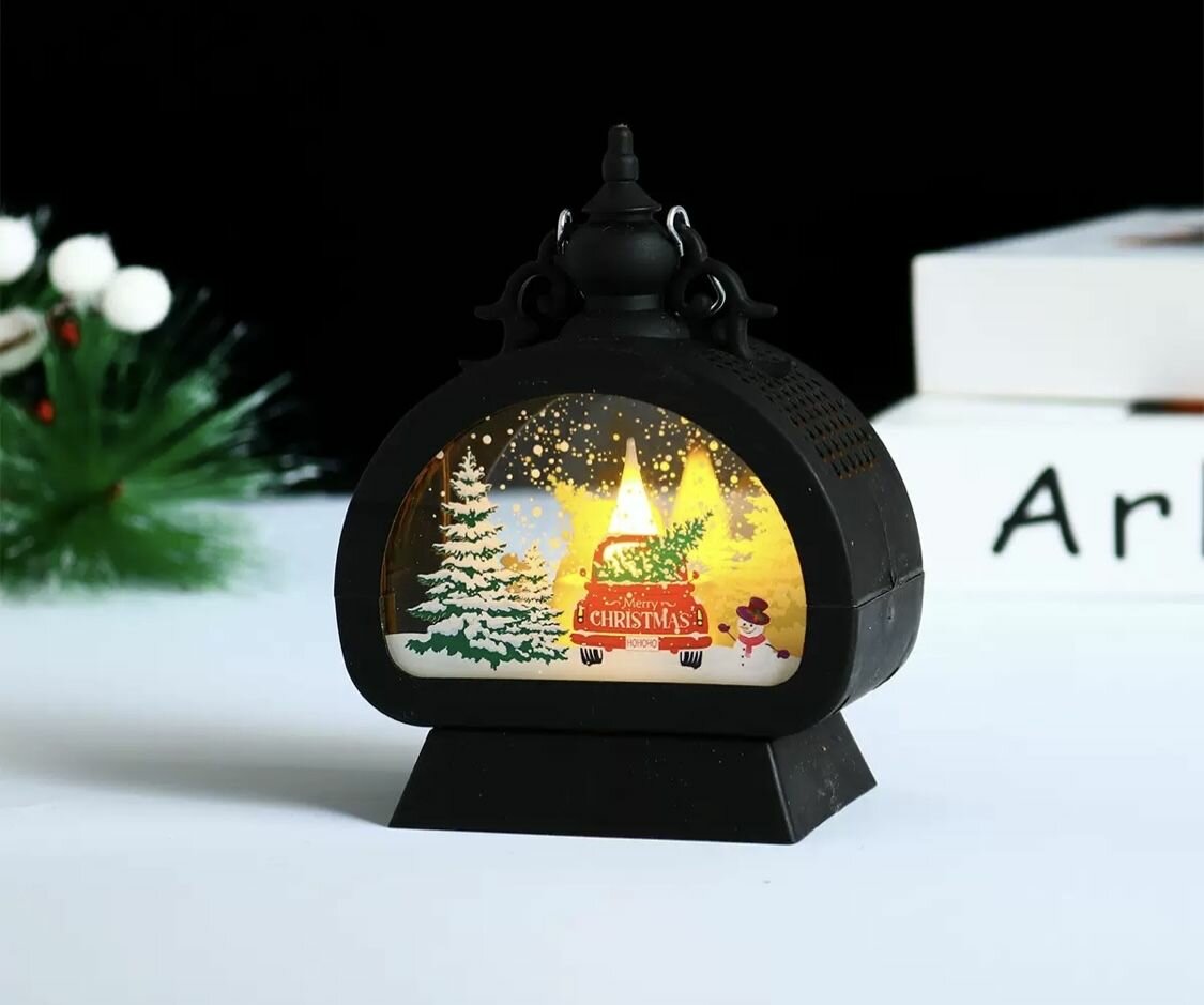 фото Фонарь новогодний, светильник новогодний, черный 1 шт.