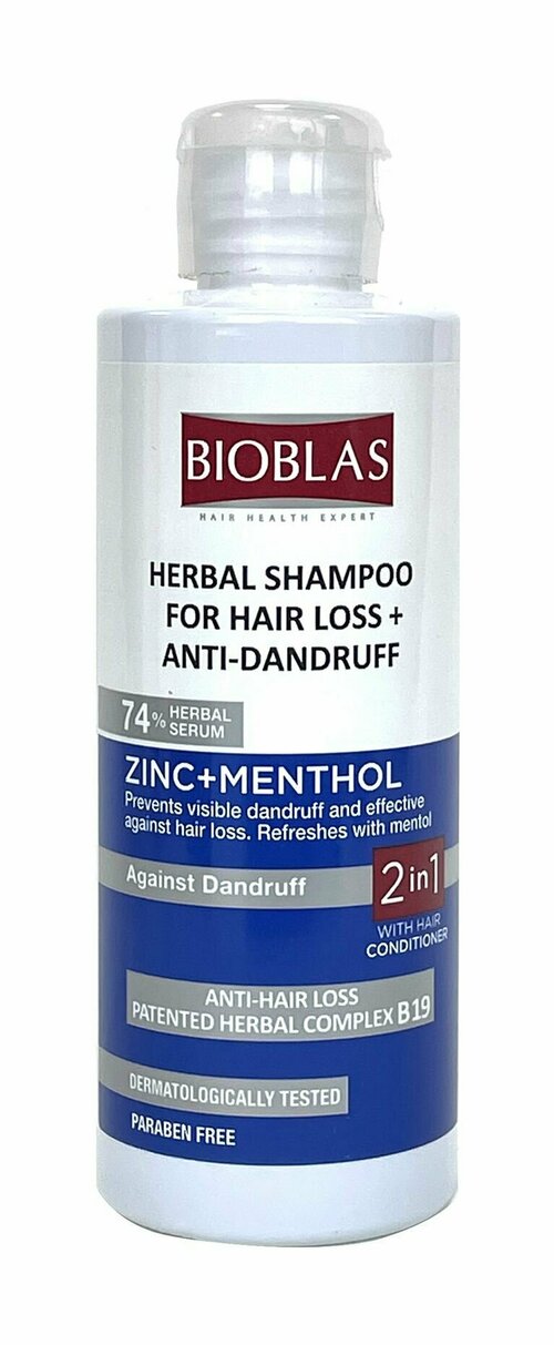 Шампунь от перхоти и против выпадения волос с цинком и ментолом 150 мл Bioblas Zinc+Menthol Herbal Shampoo For Hair Loss + Anti-Dandruff