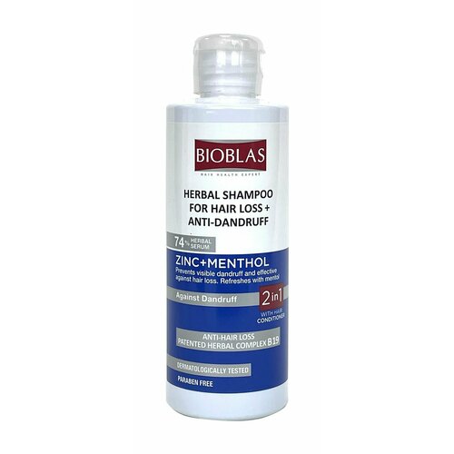 Шампунь от перхоти и против выпадения волос с цинком и ментолом 150 мл Bioblas Zinc+Menthol Herbal Shampoo For Hair Loss + Anti-Dandruff