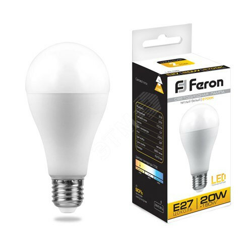 Светодиодная LED лампа Feron E27 (е27) 20W (Вт) 2700K 1750lm 65x135 270° 220V 25787