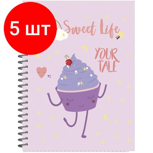 Комплект 5 штук, Бизнес-тетрадь А5.96л, кл, греб, мат. лам. Attache Selection Sweet Life Капкейк блокнот attache selection блокнот а6 40л кл греб верхн мат лам attache selection sweet life сладости