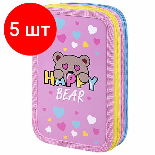 Комплект 5 шт, Пенал пифагор, 3 отделения, ламинированный картон, 19х11 см, Bear Hugs, 271544 пенал пифагор 3 отделения ламинированный картон 19х11 см cat paws 2 шт