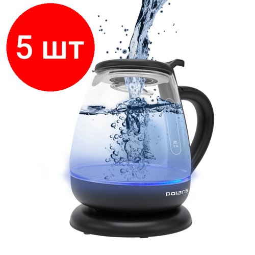 Комплект 5 штук Чайник Polaris PWK 1077CGL Water Way Pro 1 л 1950 Вт стекло верхний залив 2116200₽