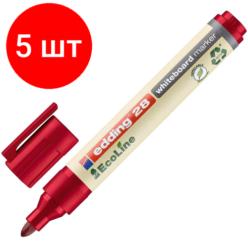 Комплект 5 штук, Маркер для белых досок EDDING 28/2 Ecoline, 1.5-3 мм, красный маркер для окон и стекла edding маркер 2 3 мм красный
