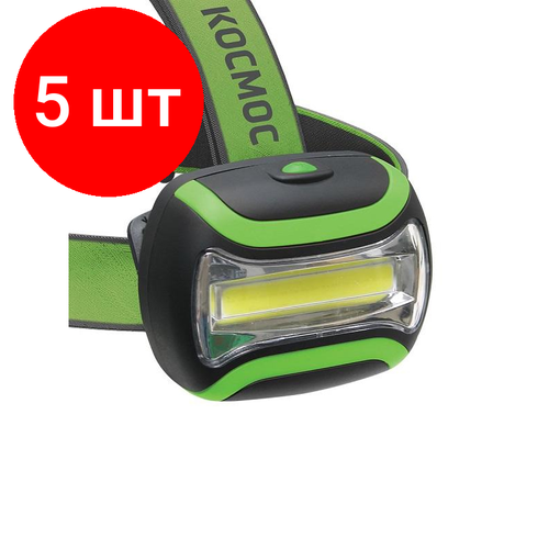 фото Комплект 5 штук, фонарь налобный светодиодный koc-h3wcobled, 3w cob, широкий космос