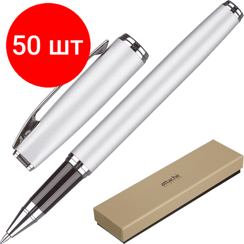 Комплект 50 штук, Ручка гелевая Attache Selection Elegance, сереб. корп , синий, футляр комплект 30 штук ручка гелевая attache selection elegance сереб корп синий футляр