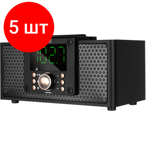 Комплект 5 штук, Акустическая система Max MR-360 Black, 2x4.5Вт, USB/TF/BT/FM, будильник