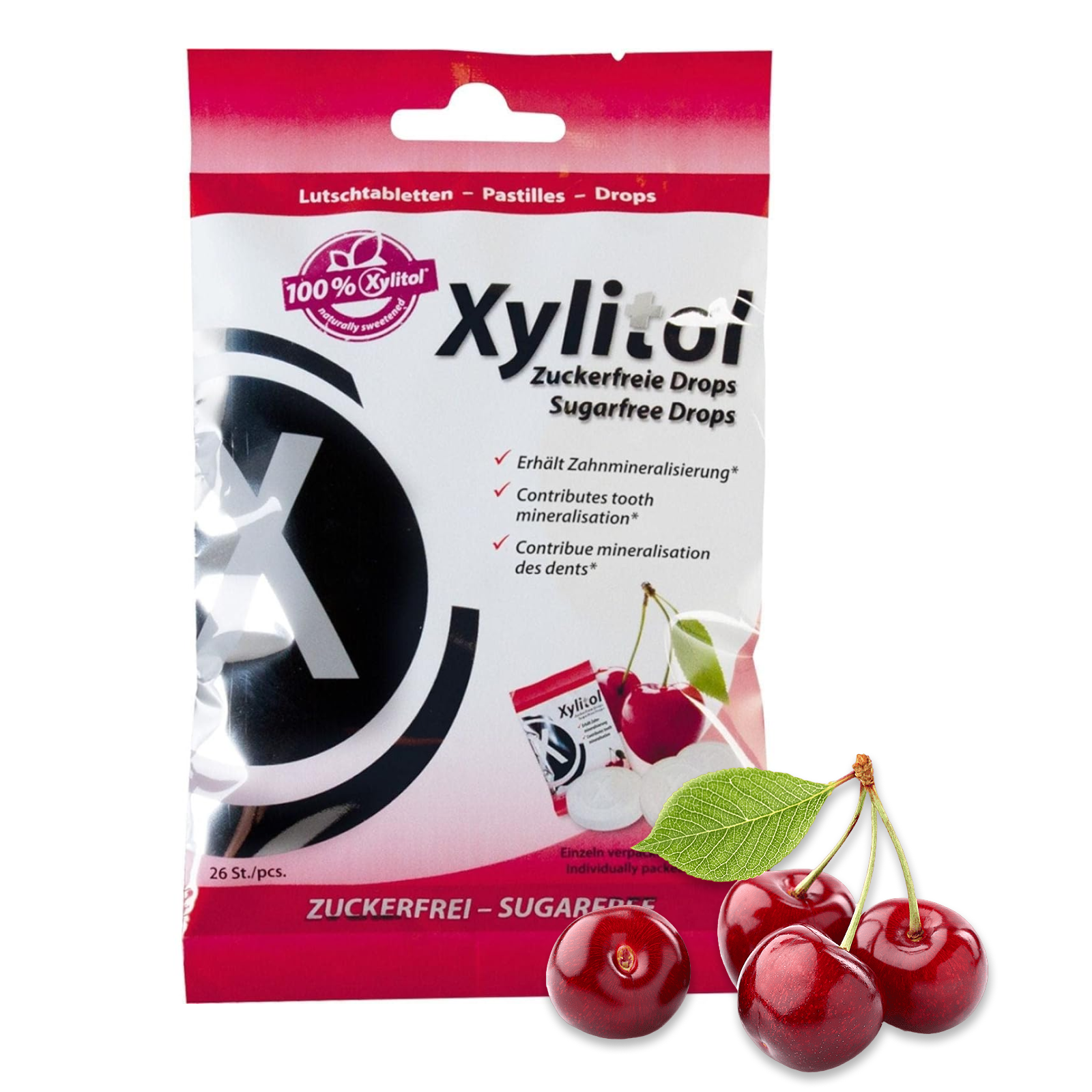 Леденцы Miradent Xylitol Drops с ксилитом со вкусом вишни, 26 шт