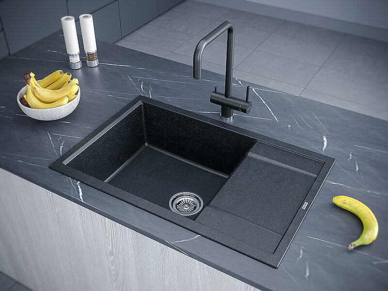 Мойка кварцевая VERLASS, PM317850-BL, черный, 780х500 мм, Paulmark - фото №5