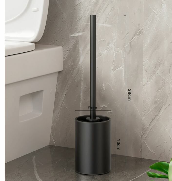 фото Ершик для унитаза, черный матовый, для чистки туалета, напольный / с подставкой, антибактериальный, ёрш домашний для мытья