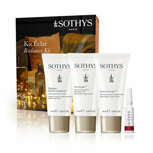 Sothys, Набор Сияние Depolluting Cream 15 мл + Hydra-youthful mask 15 мл + Renovative night cream 15 мл + Energising Radiance Ampoule 1,5 мл