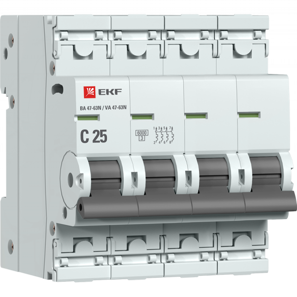 EKF Автоматический выключатель 4P 25А (C) 6кА ВА 47-63N PROxima
