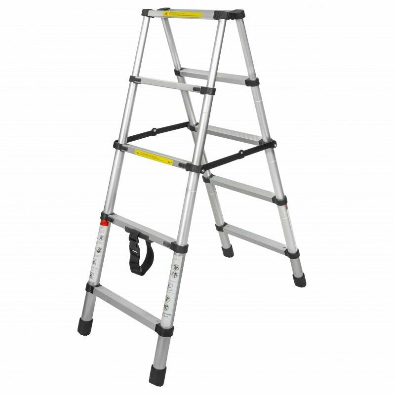 фото Лестница телескопическая двухсекционная (0.6-1.4+1.4м,4+4ступеньки, max нагрузка 150кг, вес 6,6кг)