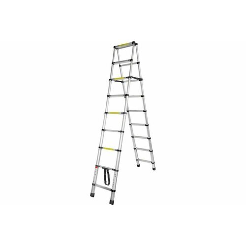 Лестница-стремянка телескопическая алюминиевая двухсекционная (2.6+2.6м,9+9ступенек, max нагрузка 150кг, вес 13.0кг) телескопическая лестница крышка для круглой ножки многофункциональная складная лестница в форме веера нескользящий коврик лестница en131