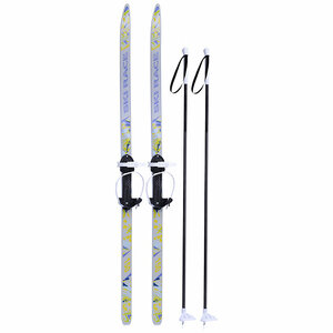 Лыжи подростковые "Ski Race" 150/110 см, унив. крепление, с палками стеклопластик серые.