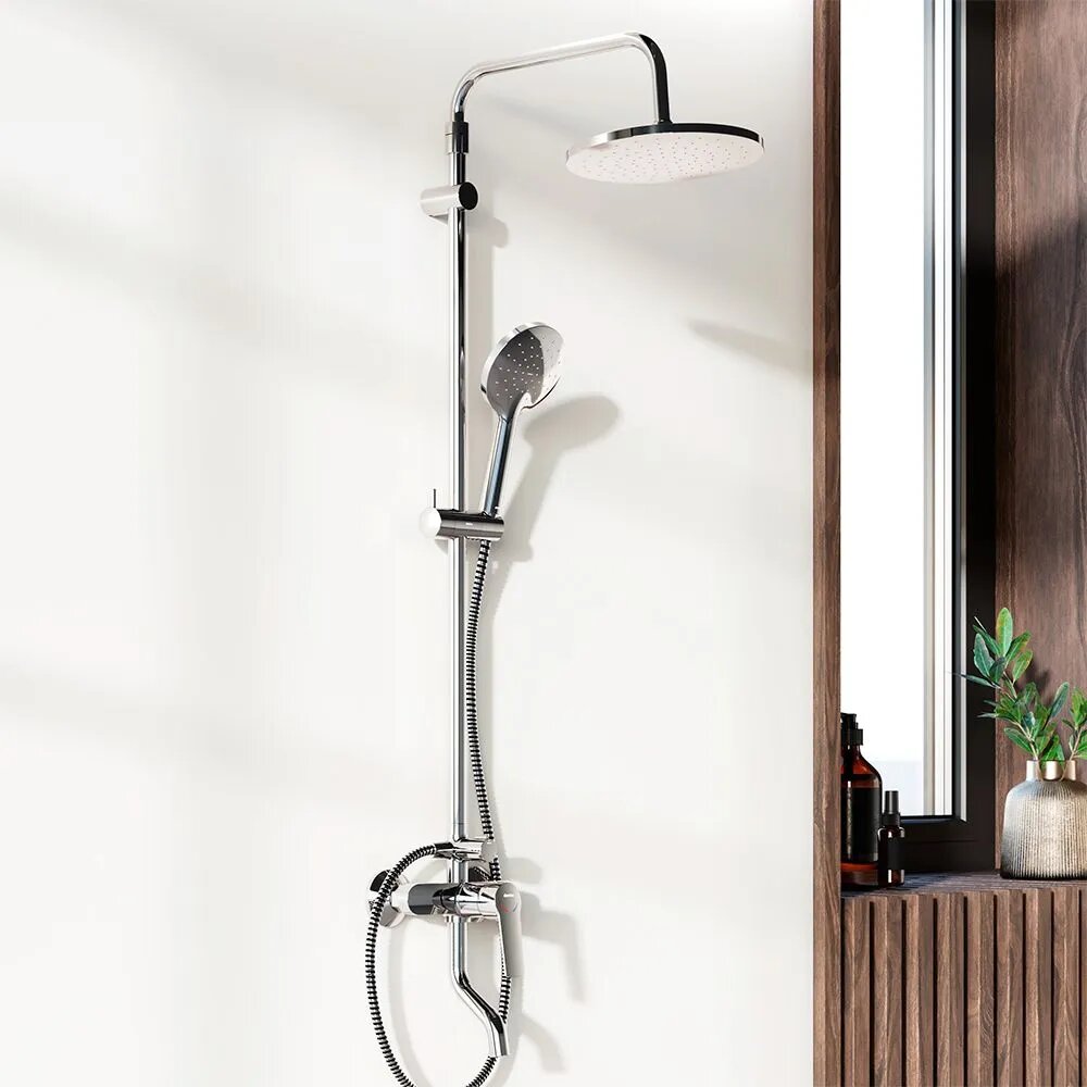 Душевая система с тропическим душем Damixa Eclectic хром, смеситель для ванны, поворотный излив