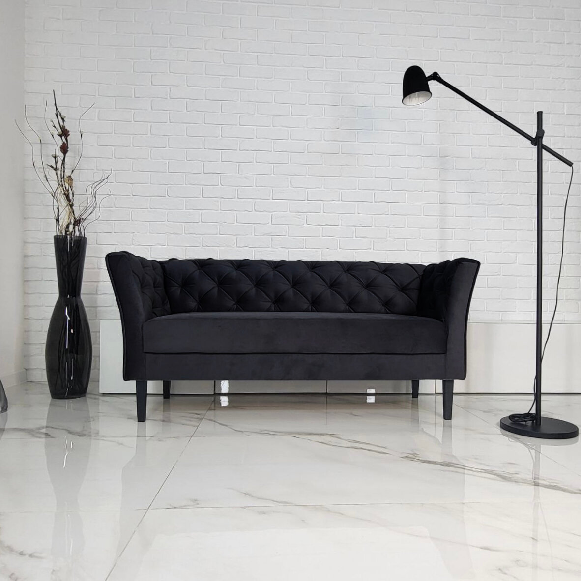 Прямой диван "Барон", черный, 154х57х70 см
